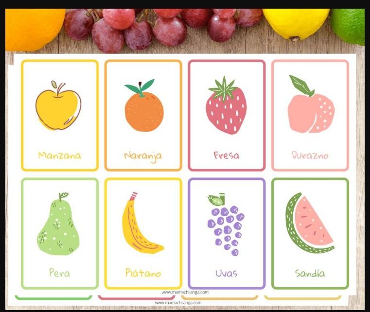 Frutas y Verduras Spanish fruits and vegetables vocabulary illustration for kids